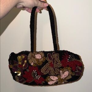 Floral Beaded Black Evening Bag